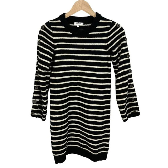 Madewell Button-Sleeve Sweater-Dress in Stripe Style H3615 Size XXS Women’s - Picture 3 of 10